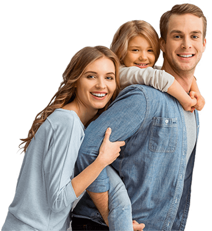 Smiling family of three with healthy teeth